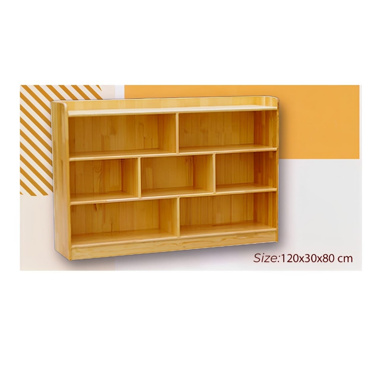 Wooden 7 Compartment Storage Cabinet Organizer Kids 3 Tier Wood Bookshelf School Storage Shelf Classroom Furniture for Kids Natural. Size: 120 X 30 X 80 cm