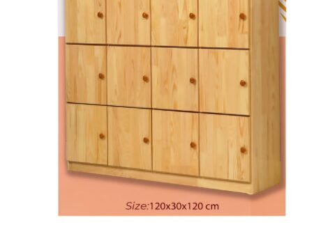 andard Kids Bookshelf in Natural with Cabinet Knobs and 9 Doors. Size: 120 X 30 X 120 cm