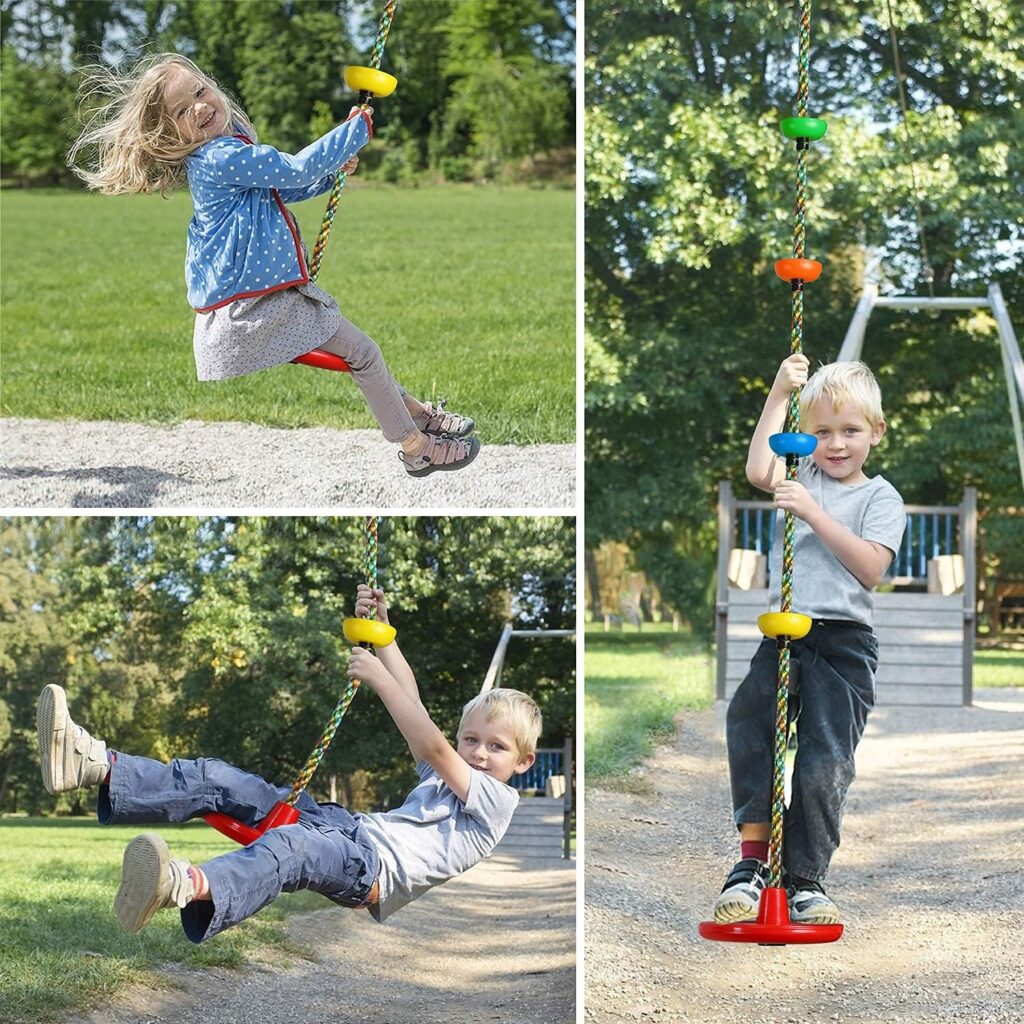 Red Disc Swing Seat with Rope Knots – Indoor/Outdoor Playground Accessory – 30×30×15 cm