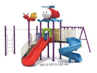 Outdoor Playground Toys for Kids – 2 Slides, 3 Swings & Monkey Bar – Multi-Activity Set – Size 585x535x350 cm