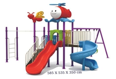 Outdoor Playground Toys for Kids – 2 Slides, 3 Swings & Monkey Bar – Multi-Activity Set – Size 585x535x350 cm