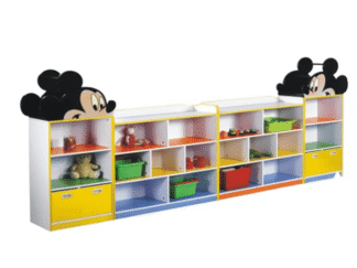 Indoor wooden kids Storage Shelf Nursery School Furniture -Mickey Cabinet-
Size : 366x30x130 cm