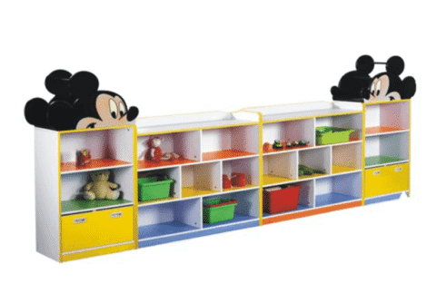 Indoor wooden kids Storage Shelf Nursery School Furniture -Mickey Cabinet-
Size : 366x30x130 cm