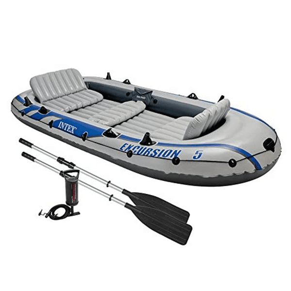 Inflatable Swimming Boat – Excursion 5 Boat Set by Intex – 5-Person Capacity with Oars & Pump