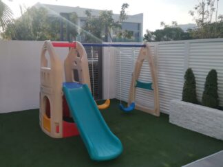 Indoor & Outdoor Plastic Playset with House, Slide, and Two Swings | Kids Activity | Size: 280x270x195 cm
