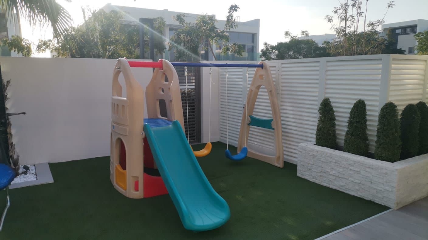 Indoor & Outdoor Plastic Playset with House, Slide, and Two Swings | Kids Activity | Size: 280x270x195 cm