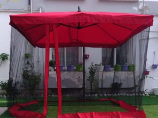 Outdoor furniture 2.5m garden  Parachute steel iron sun parasol patio shading Cabana with gauze sidewal, Mosquito Netting - wine red-
