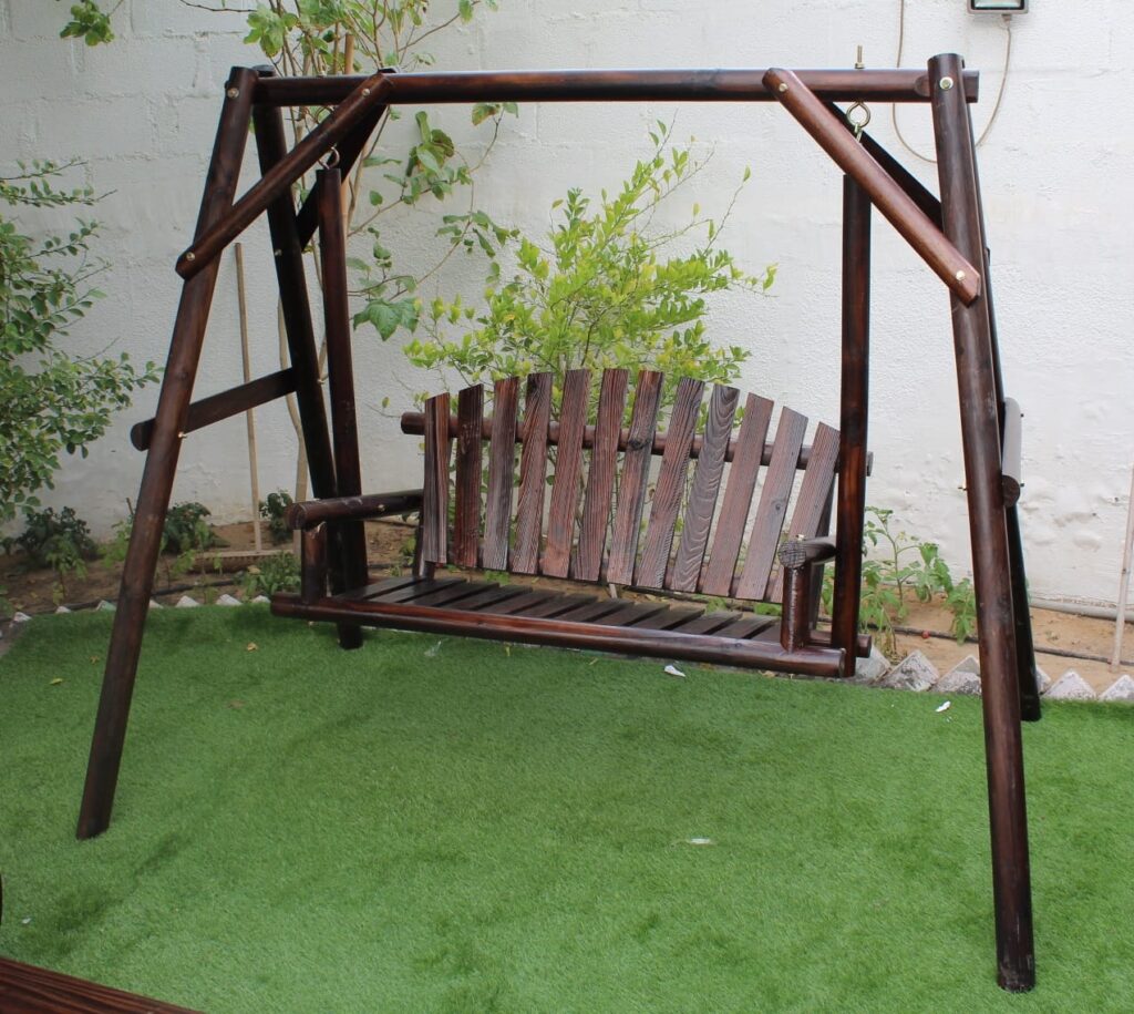 Outdoor Swing Chair Wooden Hanging, Garden Rocking Backyard Furniture Swings with Stand Lounger ArmChair