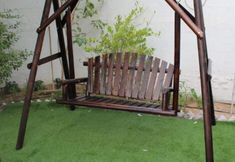 Outdoor Swing Chair Wooden Hanging, Garden Rocking Backyard Furniture Swings with Stand Lounger ArmChair