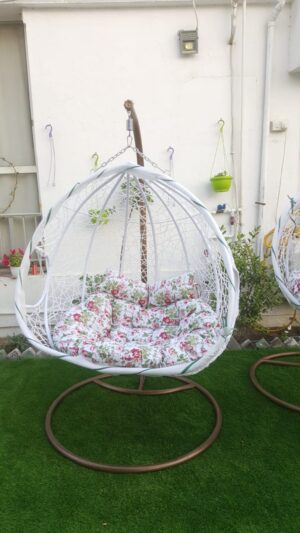 HANGING INDOOR OUTDOOR FURNITURE PATIO RATTAN LOUNGE CHAIR FOR 2 PERSON WITH STEEL FRAME STAND, UV RESISTANT WASHABLE CUSHIONS FOR GARDEN BACKYARD DECK SUNROOM WITH ARMRESTS. – 95X100X200CM