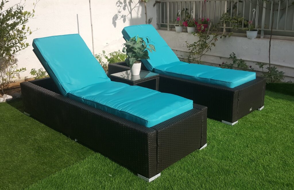 Outdoor Furniture - 2 Pieces Patio Rattan Reclining Chair Set Beach Pool Adjustable Backrest Recliners and one Table.