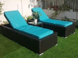 Outdoor Furniture - 2 Pieces Patio Rattan Reclining Chair Set Beach Pool Adjustable Backrest Recliners and one Table.