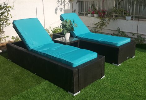 Outdoor Furniture - 2 Pieces Patio Rattan Reclining Chair Set Beach Pool Adjustable Backrest Recliners and one Table.