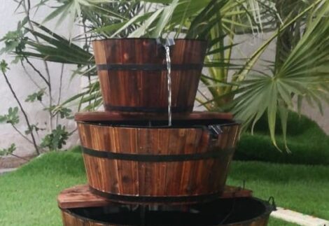 Outdoor wooden water pumps well waterfall cascading barrel garden terrace (3 pieces)