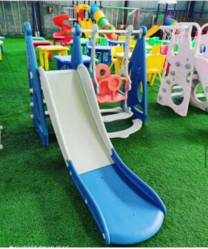 INDOOR PLASTIC TOY WITH SMALL SLIDE & SWING( BLUE & GRAY) SIZE: 160 X 140 X 106CM