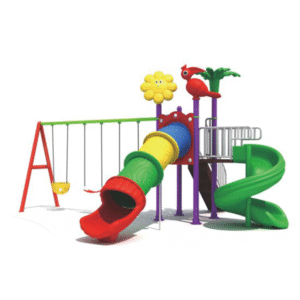 OUTDOOR PLAYGROUND FOR KIDS WITH 2 SLIDES AND 3 SWINGS SET – 530X490X300 CM
