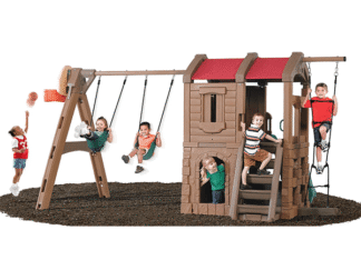 Indoor & Outdoor Plastic Playset for Kids with Slide, Stair, and Two Swings | Size: 460x300x218 cm