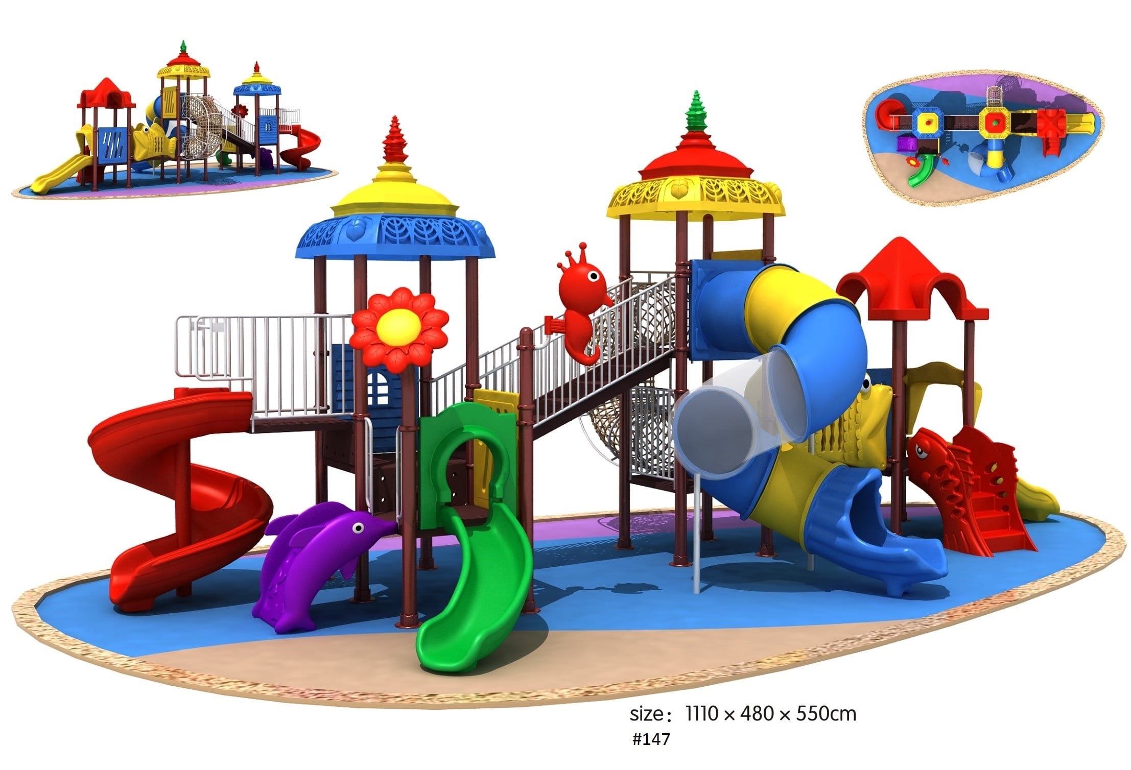 Outdoor Heavy Duty Playground Set – 5 Slides – Size: 1085x565x520 cm