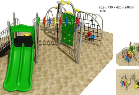 Outdoor Heavy Duty Playground Set – Double Slide with Climbing Frame – Size: 730x420x240 cm