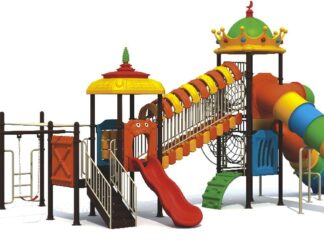 Big Outdoor Heavy Duty Playground Set – 3 Slides, 2 Swings & Climbing Structure – Size: 1365x890x545 cm