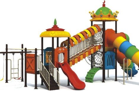 Big Outdoor Heavy Duty Playground Set – 3 Slides, 2 Swings & Climbing Structure – Size: 1365x890x545 cm