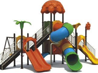 Big Outdoor Heavy Duty Playground Set for Kids – 4 Slides & 3 Swings – Size: 910x755x515 cm