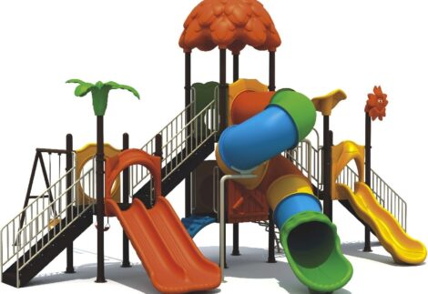 Big Outdoor Heavy Duty Playground Set for Kids – 4 Slides & 3 Swings – Size: 910x755x515 cm