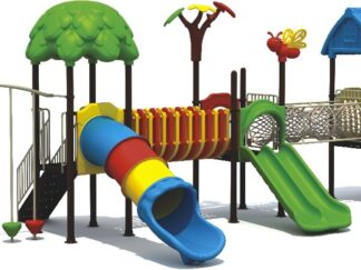 Big Outdoor Heavy Duty Playground Set for Kids – 4 Slides & Climbing Net – Size: 1305x535x410 cm