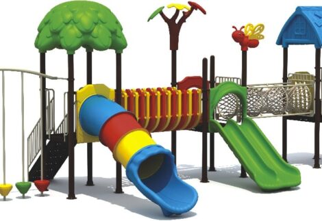 Big Outdoor Heavy Duty Playground Set for Kids – 4 Slides & Climbing Net – Size: 1305x535x410 cm