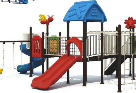 Big Outdoor Heavy Duty Playground Set for Kids – 4 Slides, 2 Swings & 3 Climbing Nets – Size: 1250x910x400 cm
