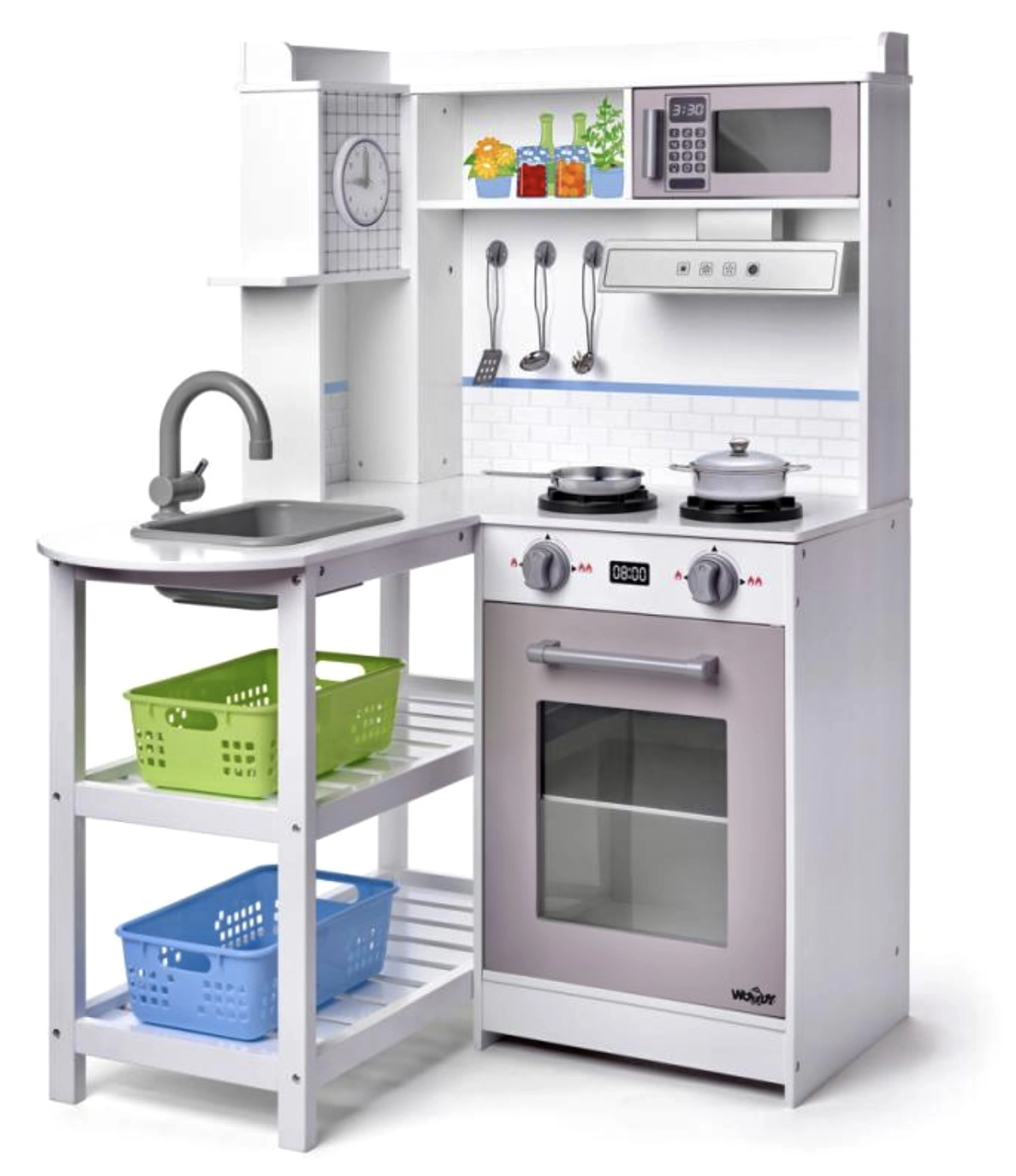 Wooden Kitchen (White) with Light & Sound - 64×69×100 cm