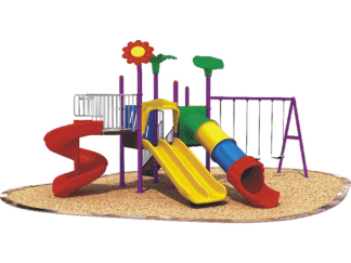 Outdoor Heavy Duty Playground Set for Kids – 4 Slides & 3 Swings – Size: 735x560x395 cm
