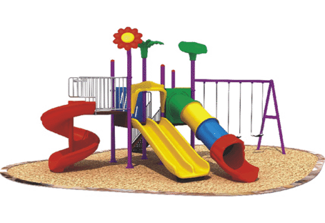 Outdoor Heavy Duty Playground Set for Kids – 4 Slides & 3 Swings – Size: 735x560x395 cm