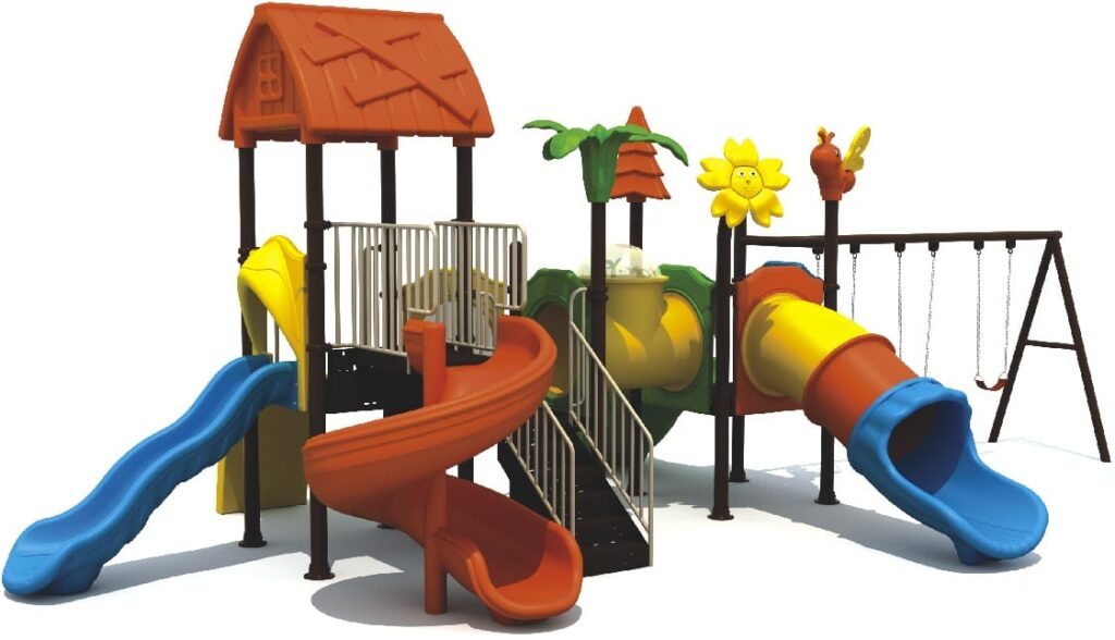 Outdoor Heavy Duty Playground Set for Kids – 3 Slides & 3 Swings – Size: 970x530x390 cm