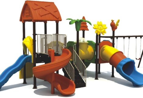 Outdoor Heavy Duty Playground Set for Kids – 3 Slides & 3 Swings – Size: 970x530x390 cm
