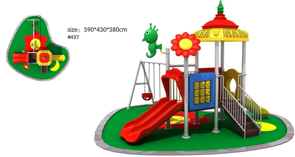 Outdoor Heavy Duty Playground Set for Kids – 3 Slides & 3 Swings – Size: 590x430x380 cm