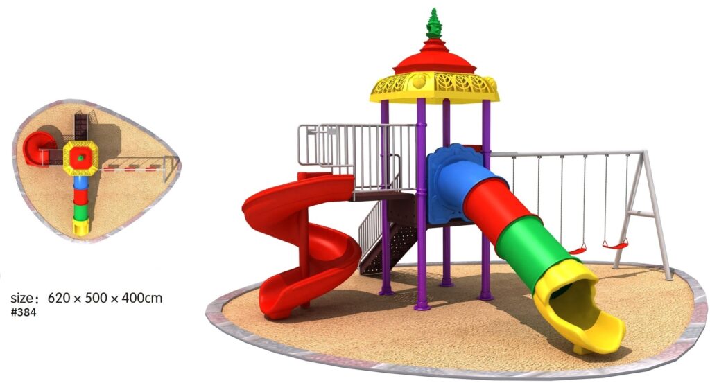 Outdoor Heavy Duty Playground Set for Kids – 2 Slides & 3 Swings – Size: 620x555x405 cm