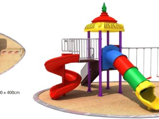 Outdoor Heavy Duty Playground Set for Kids – 2 Slides & 3 Swings – Size: 620x555x405 cm