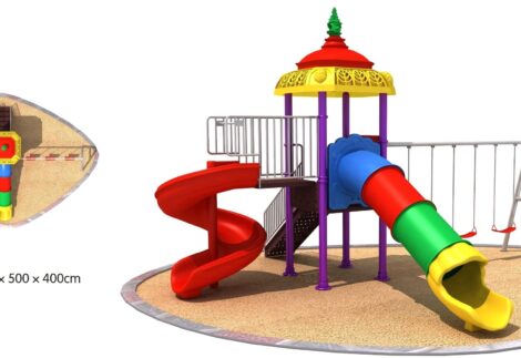 Outdoor Heavy Duty Playground Set for Kids – 2 Slides & 3 Swings – Size: 620x555x405 cm