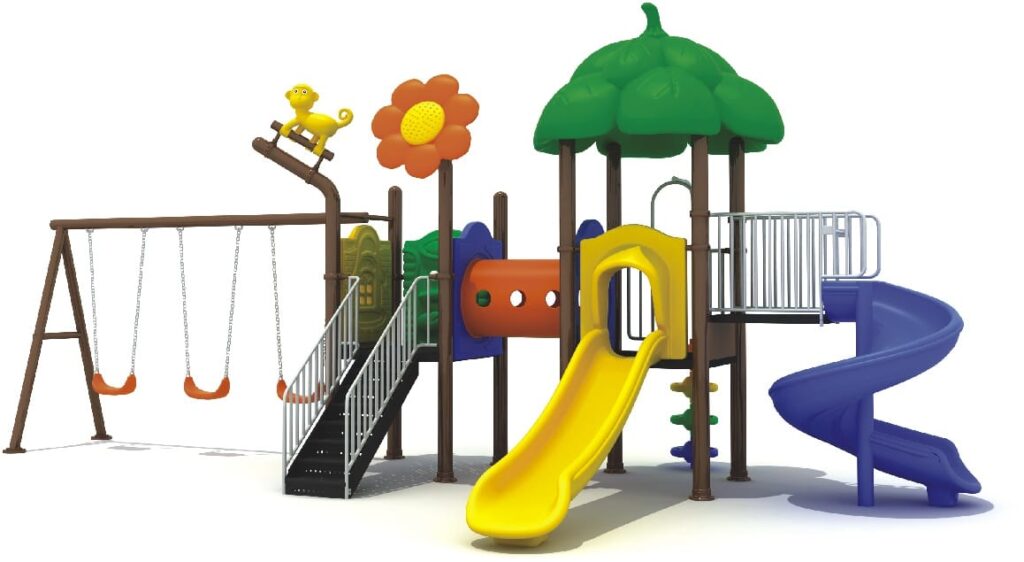 Outdoor Heavy Duty Playground Set for Kids – 2 Slides & 3 Swings – Size: 820x380x380 cm