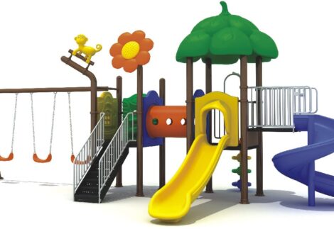 Outdoor Heavy Duty Playground Set for Kids – 2 Slides & 3 Swings – Size: 820x380x380 cm