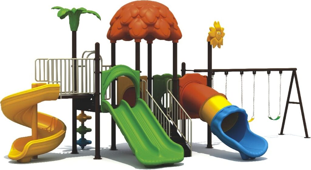 Outdoor Heavy Duty Playground Set for Kids – 4 Slides & 3 Swings – Size: 855x450x425 cm