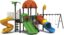 OUTDOOR HEAVY DUTY PLAYGROUND SET FOR KIDS, 4 SLIDES, 3 SWINGS. SIZE; 855X450X425CM