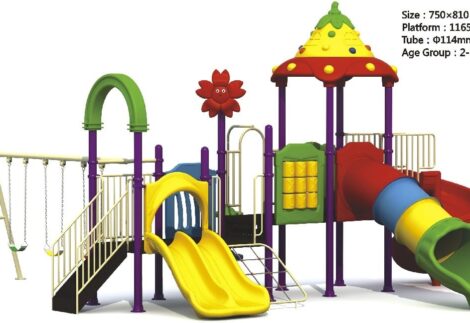 Outdoor Heavy Duty Playground Set for Kids – 4 Slides & 3 Swings – Size: 750x700x455 cm