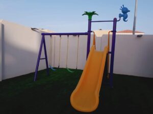 OUTDOOR PLAYGROUND TOY WITH 2 SWINGS AND A SLIDE SIZE:310X350X300CM