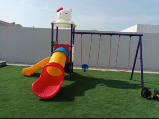 Outdoor Playset with 3 Slides, 3 Swings & Hello Kitty Top Cap – Fun Themed Playground – Size 535x415x320 cm