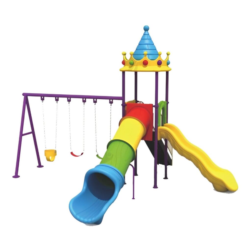 Outdoor Playground Set with 3 Swings & 2 Slides – Spacious & Durable for Active Play – Size 584x524x380 cm