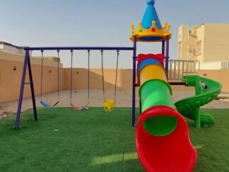 Outdoor Playground Toy with 2 Slides & 3 Swings with King Top Cap – Royal Design & Quality – Size 545x525x350 cm