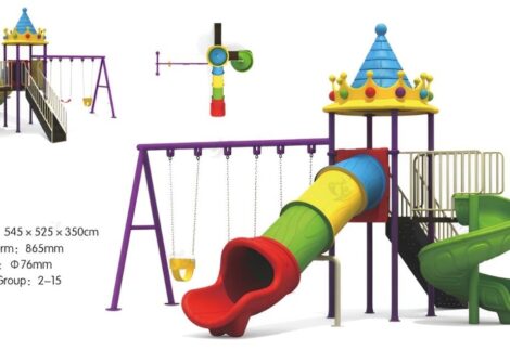 Outdoor Playground Toy with 2 Slides & 3 Swings with King Top Cap – Royal Design & Quality – Size 545x525x350 cm