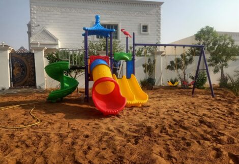 Outdoor Playground Toy with 4 Slides & 3 Swings – Large, Durable & Exciting for Kids – Size 615x430x355 cm